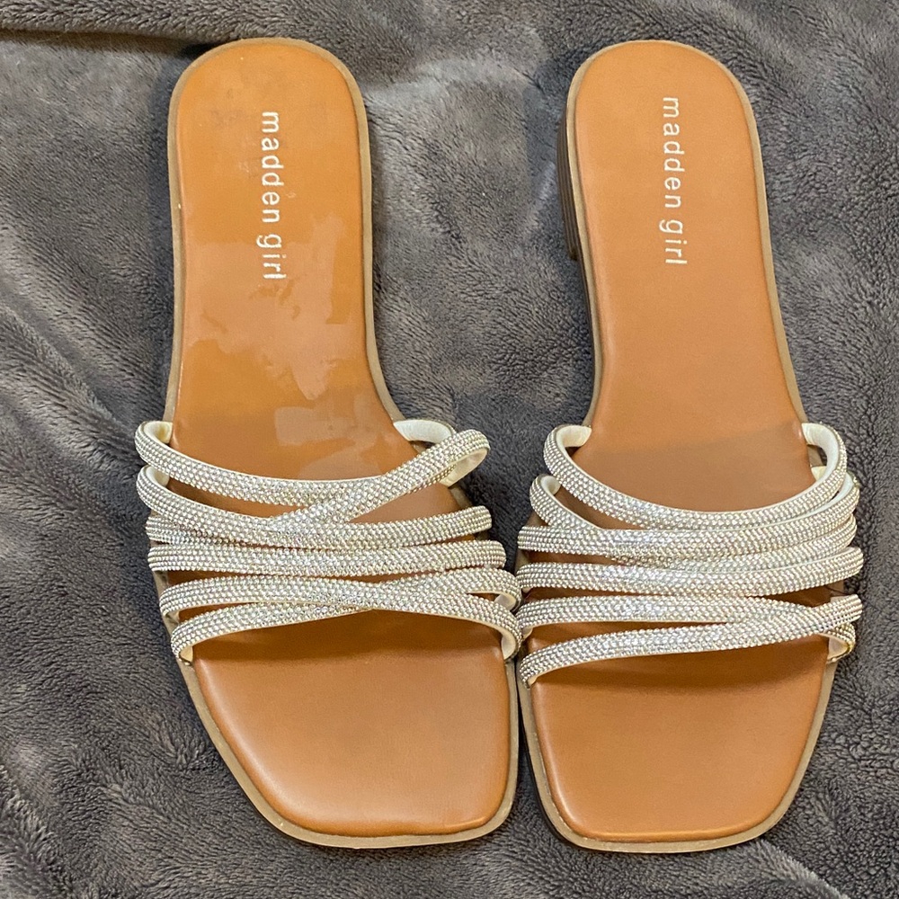 Madden Girl Ivory Braided Strap Slide Sandals